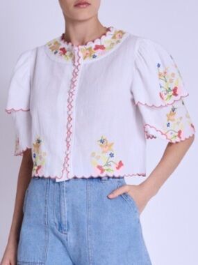 BERENICE. Clarita Floral Embroidered Linen Shirt